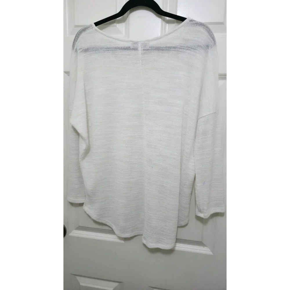 Olive & Oak White Knit Long Sleeve Women's Top L Lightweight Rayon/Polyester Ble